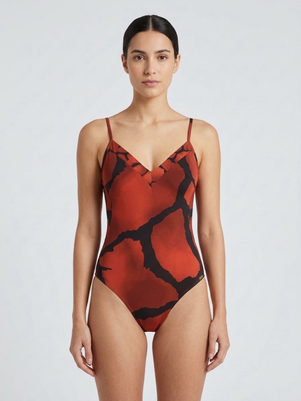 Maryan Mehlhorn Red Abstract One Piece Bathing Suit Size 6